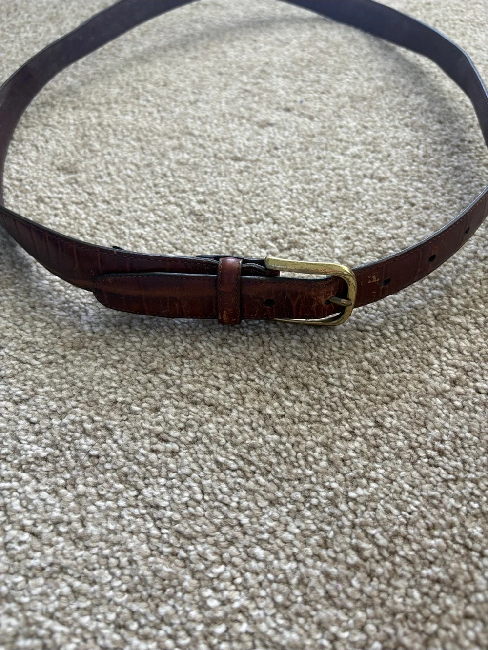 Vintage Brighton Brown Faux Croc Leather Textured Belt Gold Buckle Size 38 USA